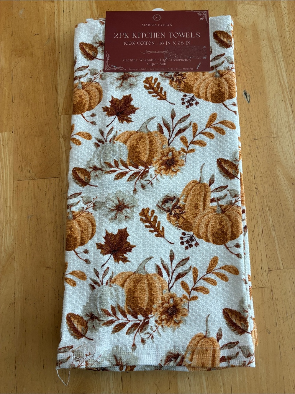 Set of 2 large high absorbency Fall Pumpkin Kitchen Towels 18x28 100% cot NWT